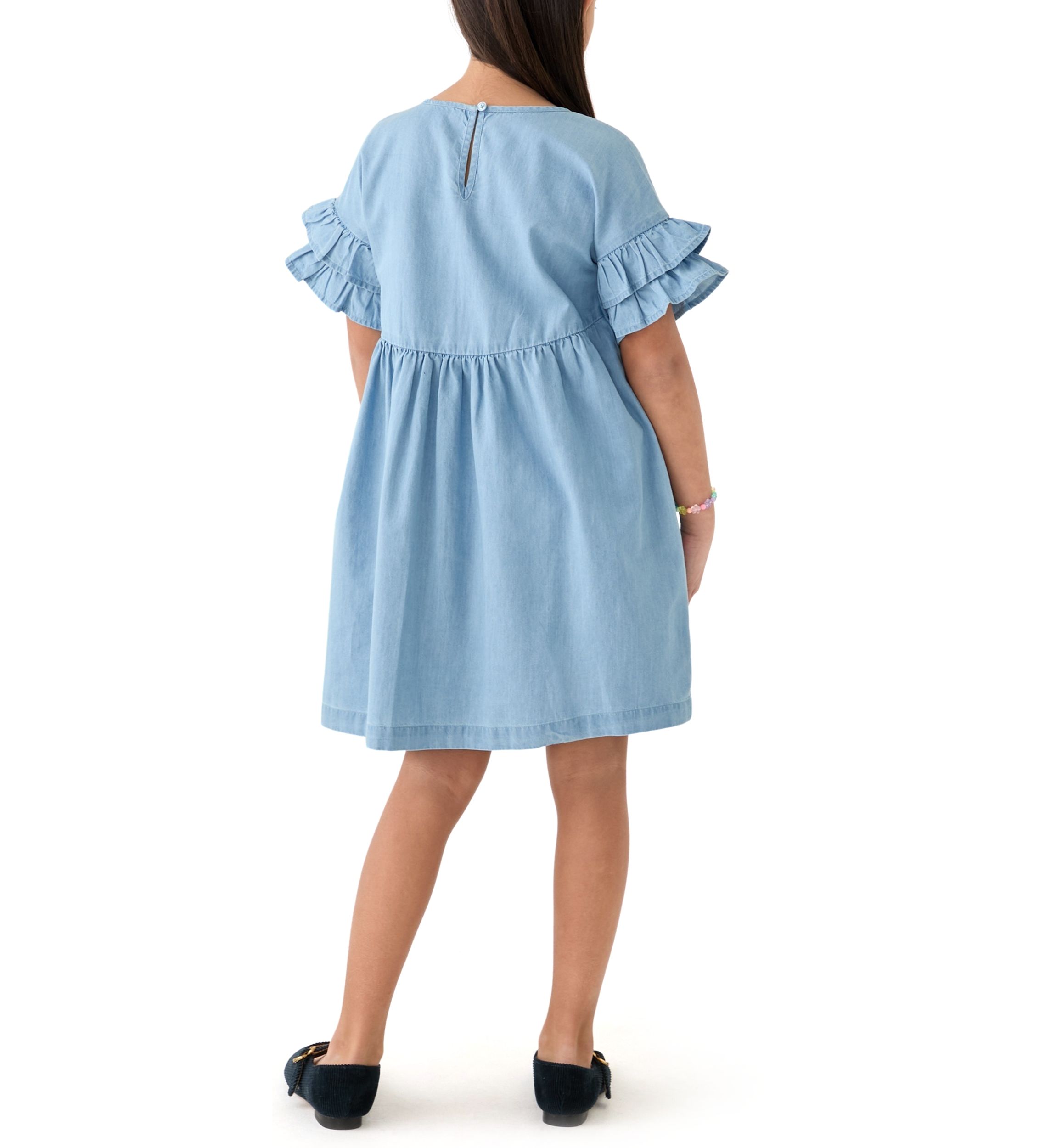 Girls 7-16 Chambray Ruffle Dress