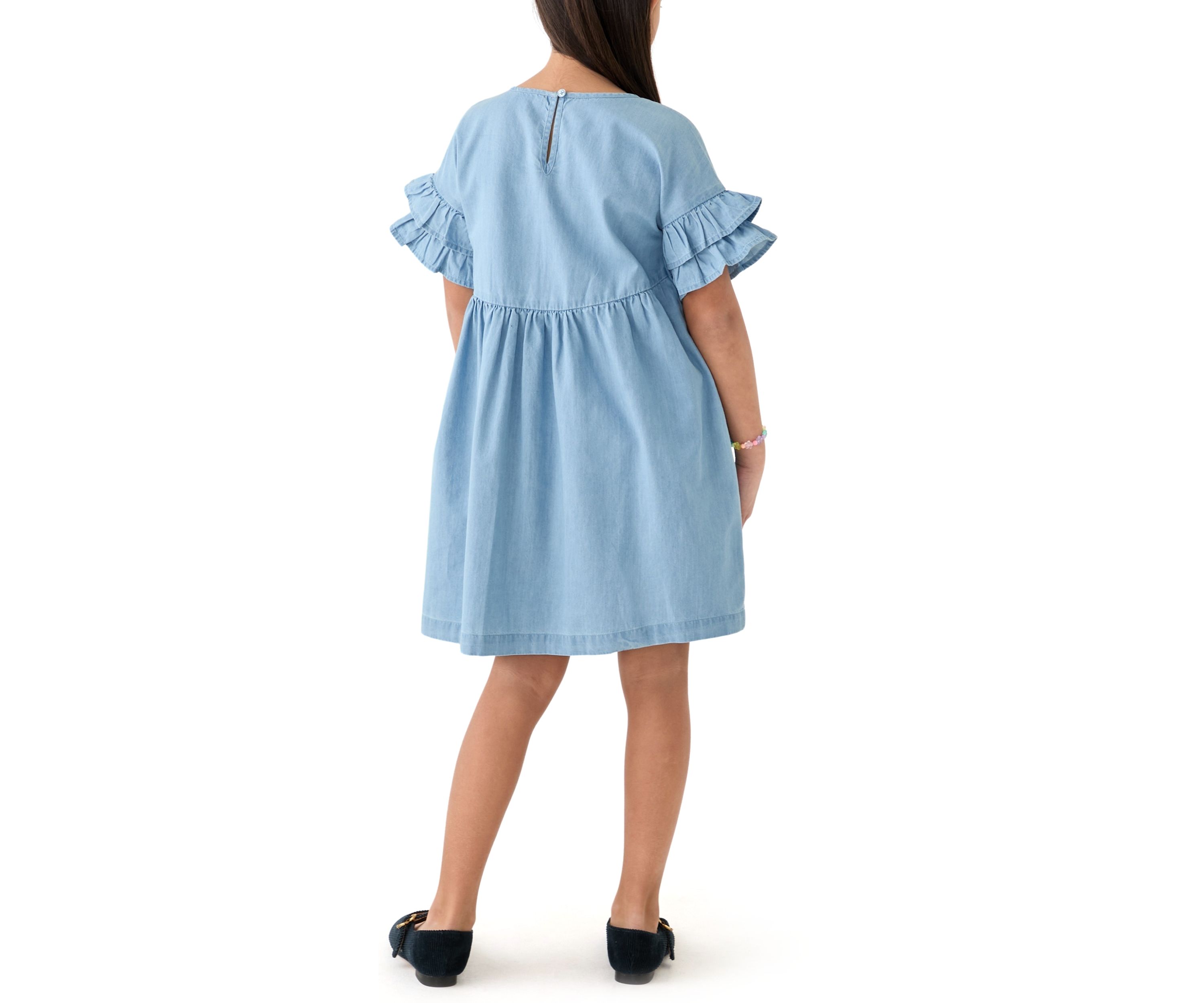 Girls 7-16 Chambray Ruffle Dress