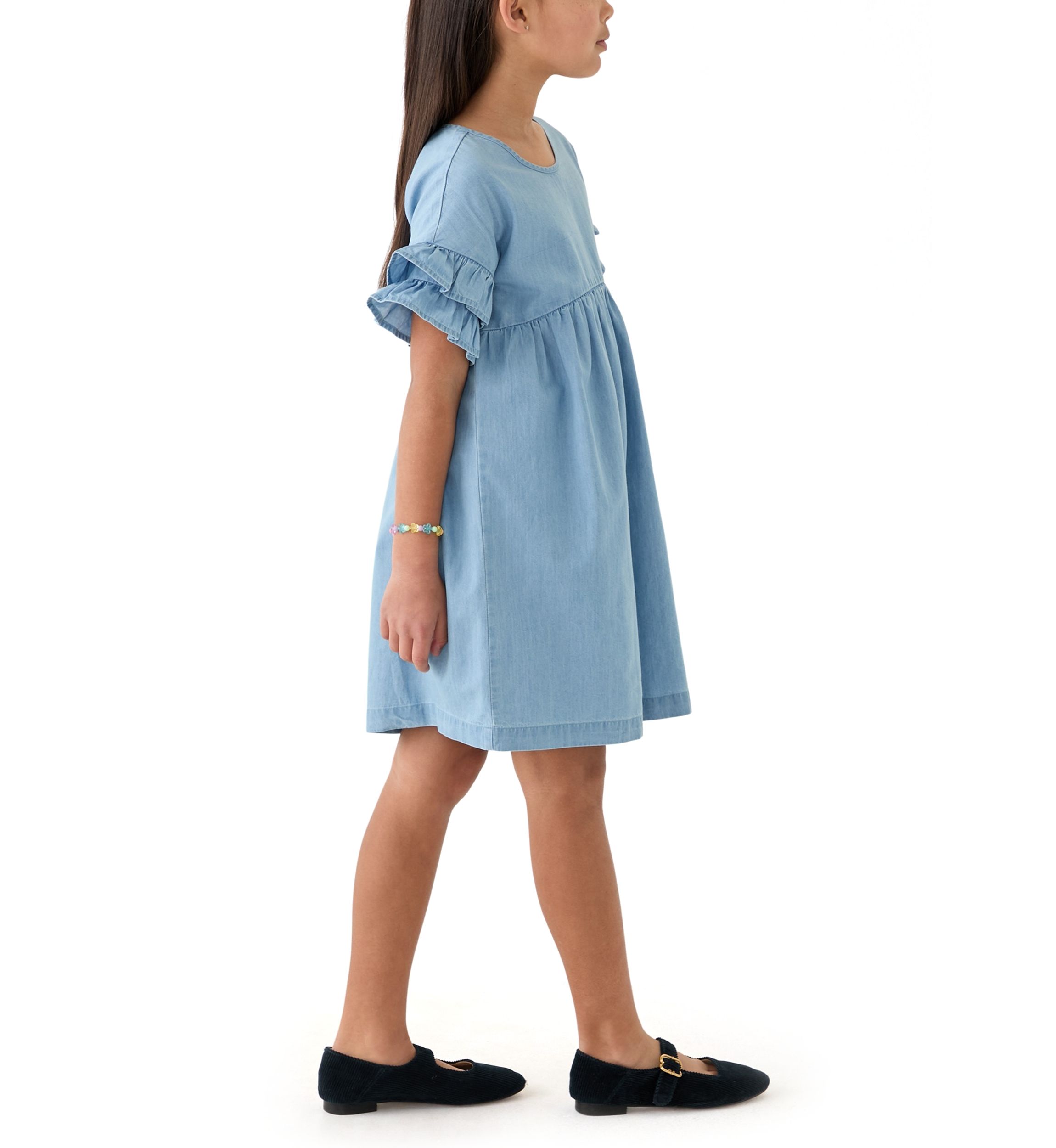 Girls 7-16 Chambray Ruffle Dress