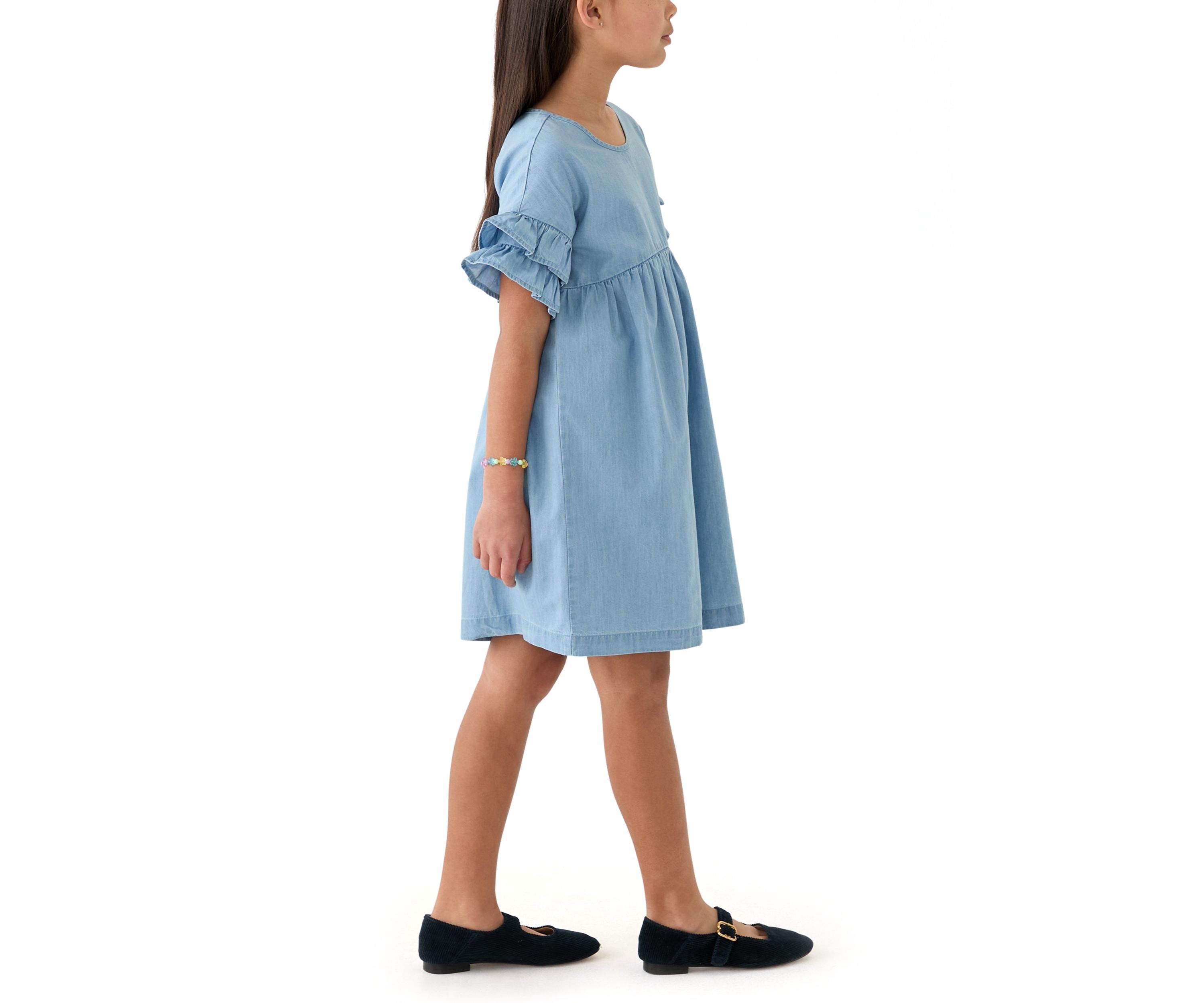 Girls 7-16 Chambray Ruffle Dress