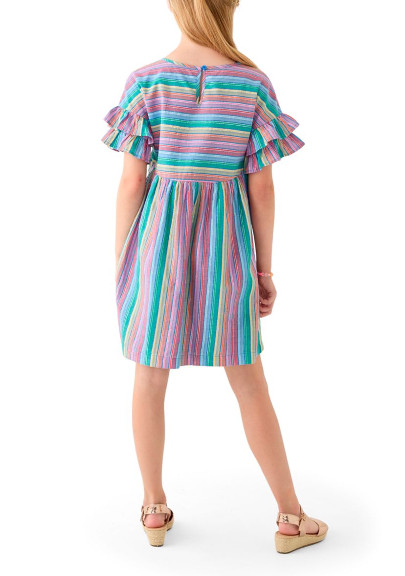 Girls 7-16 Yarn Dyed Stripe Ruffle Sleeve Dress