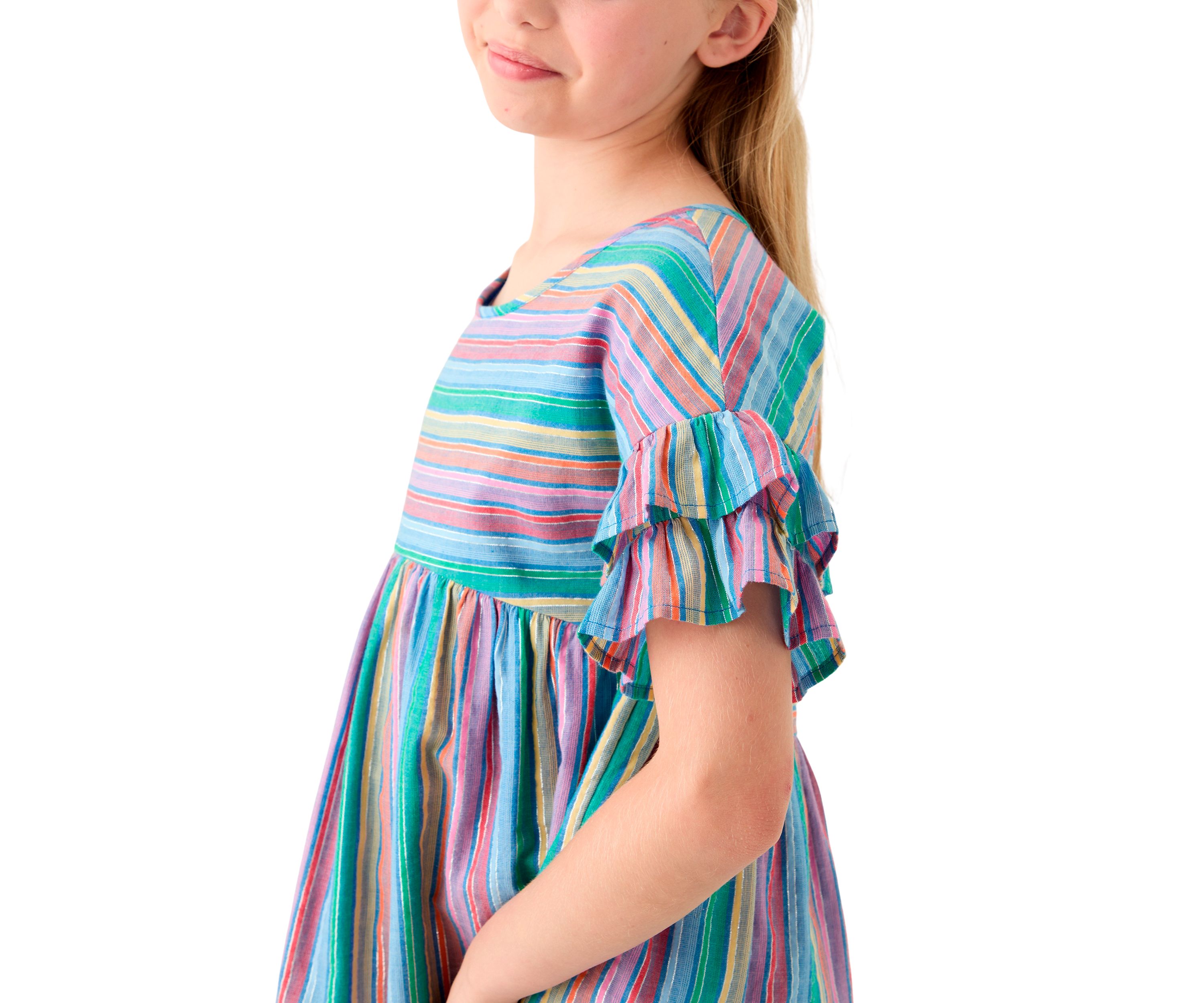 Girls 7-16 Yarn Dyed Stripe Ruffle Sleeve Dress