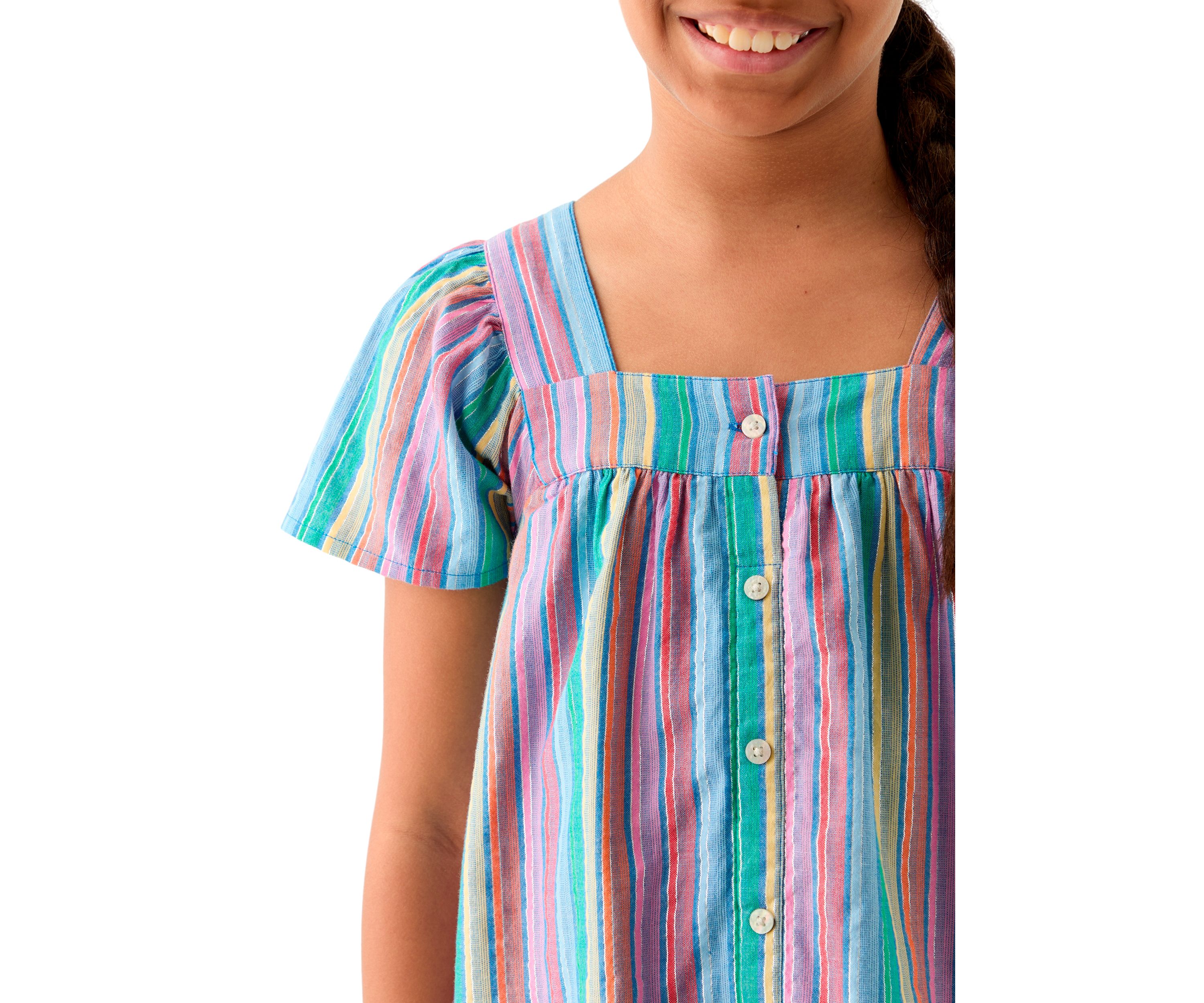Girls 7-16 Yarn Dyed Lurex Stripe Button Front Top