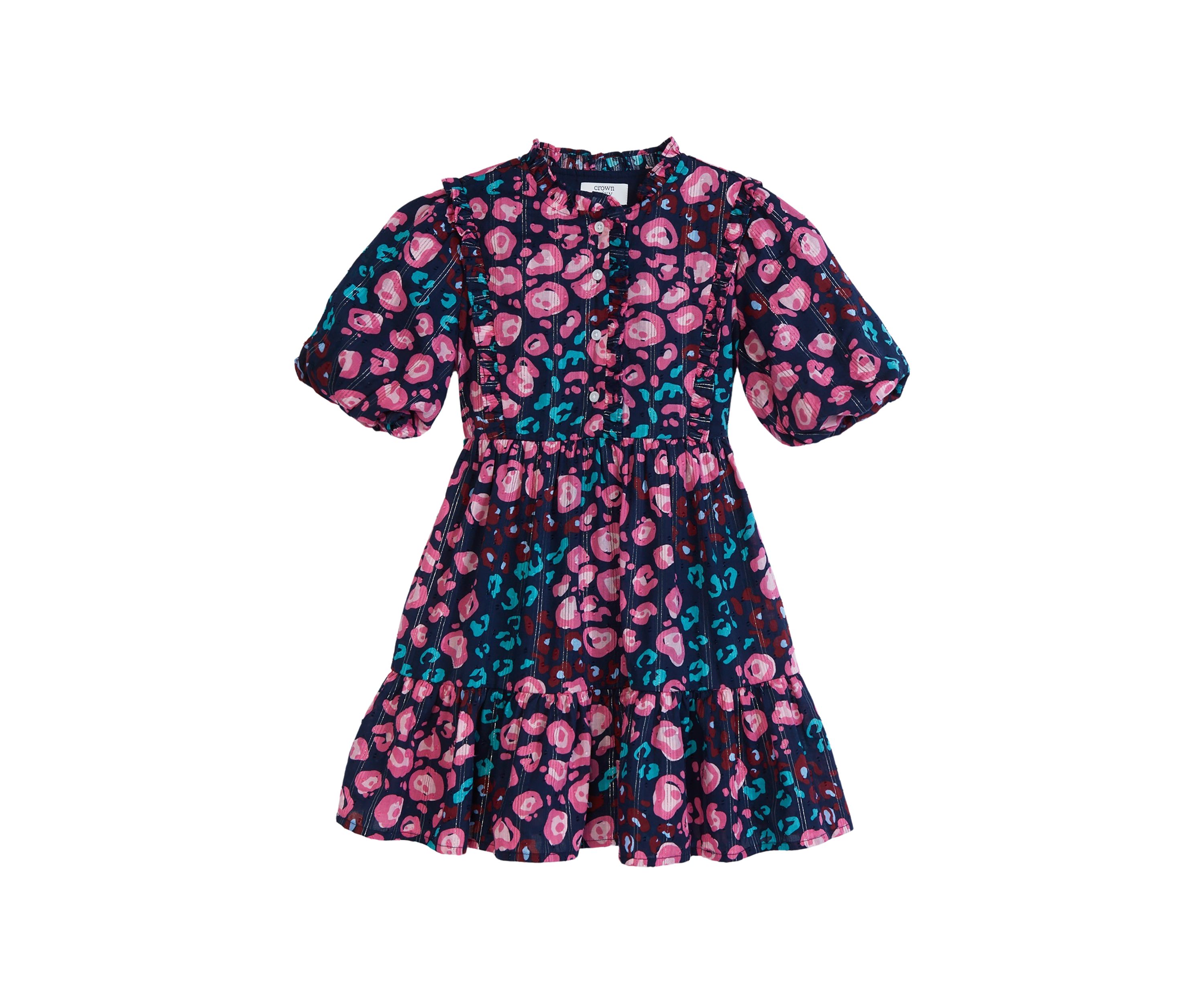 Girls 4-6x Printed Ruffle Neck Dress