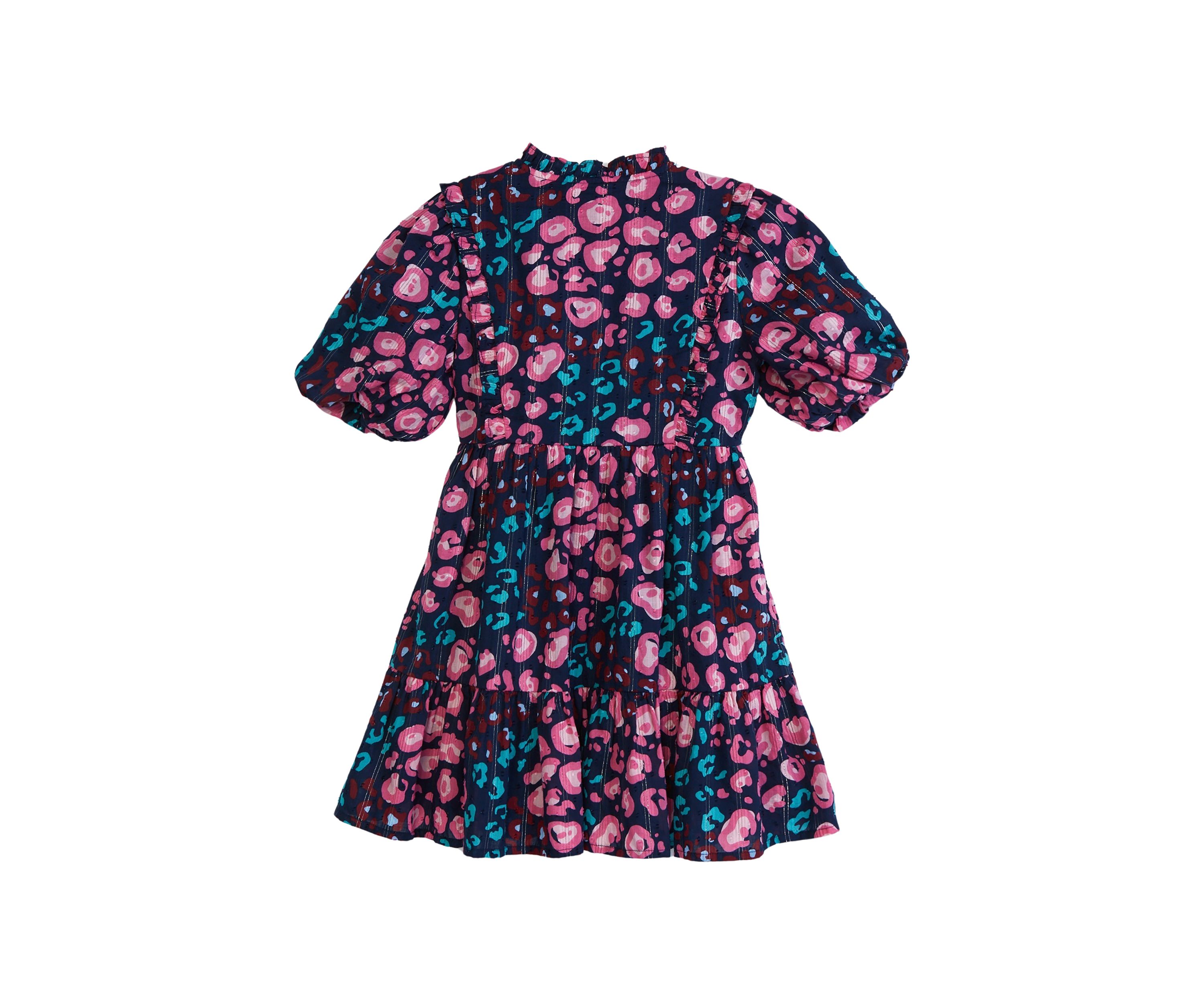 Girls 4-6x Printed Ruffle Neck Dress