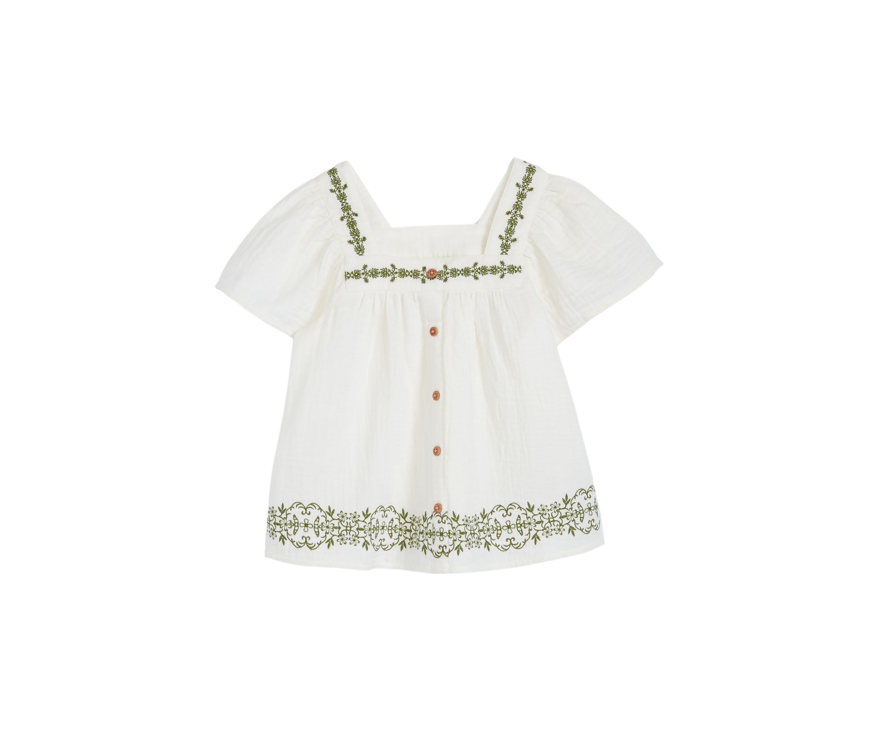 Girls 4-6x Short Sleeve Button Front Embroidered Top