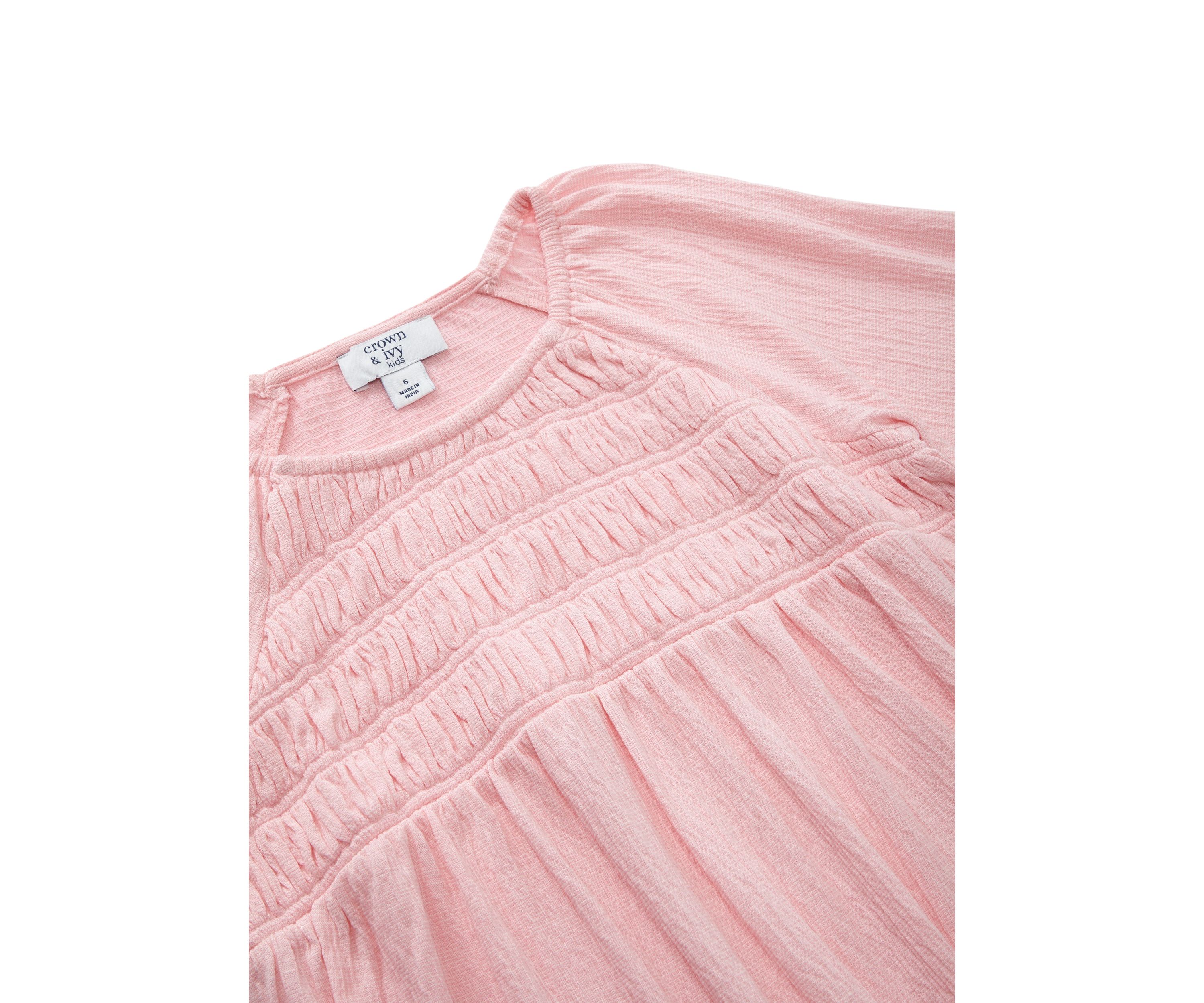 Girls 4-6x Long Sleeve Smocked Crinkle Knit Top