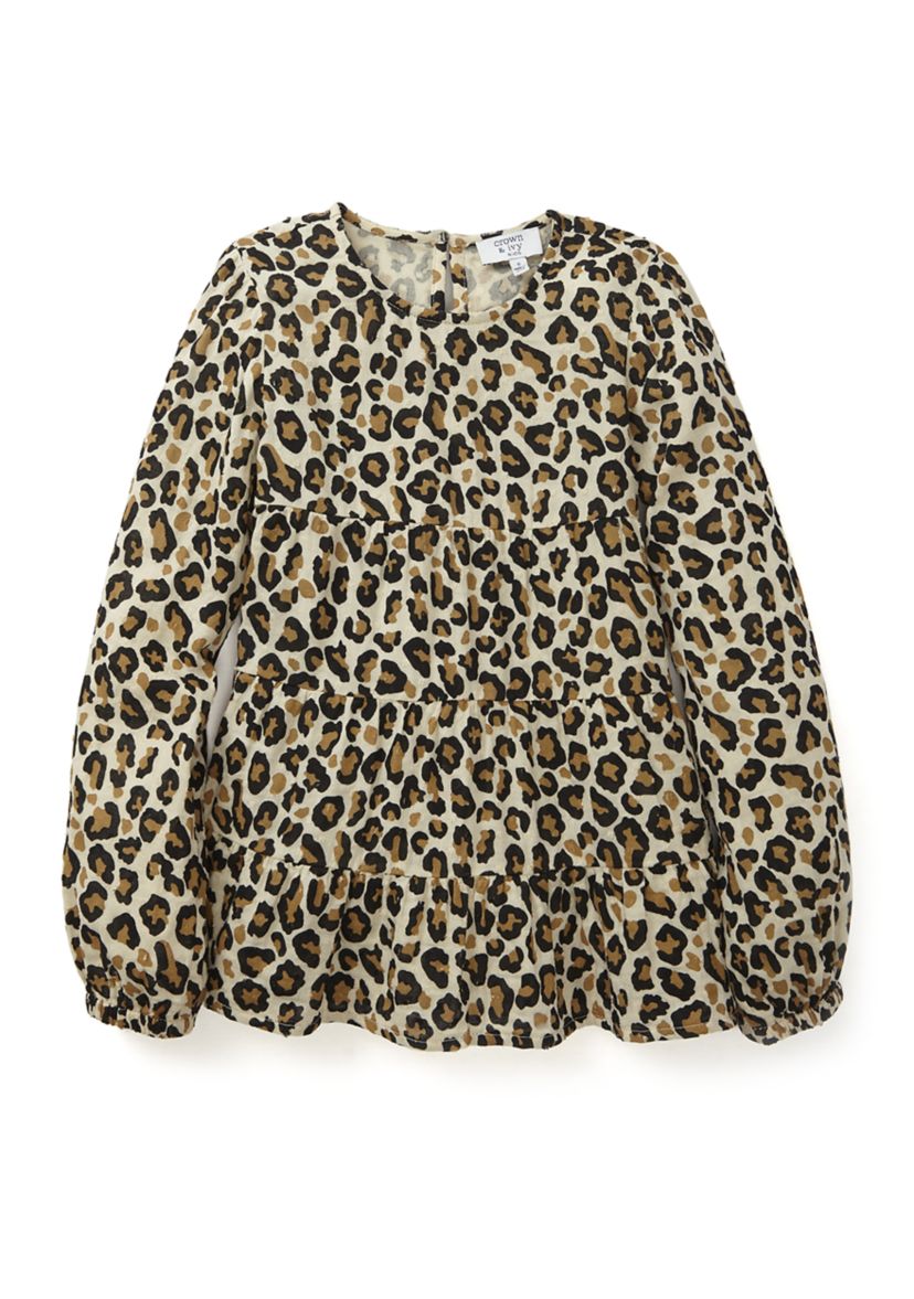 Girls 4-6x Long Sleeve Tiered Woven Printed Tunic Top
