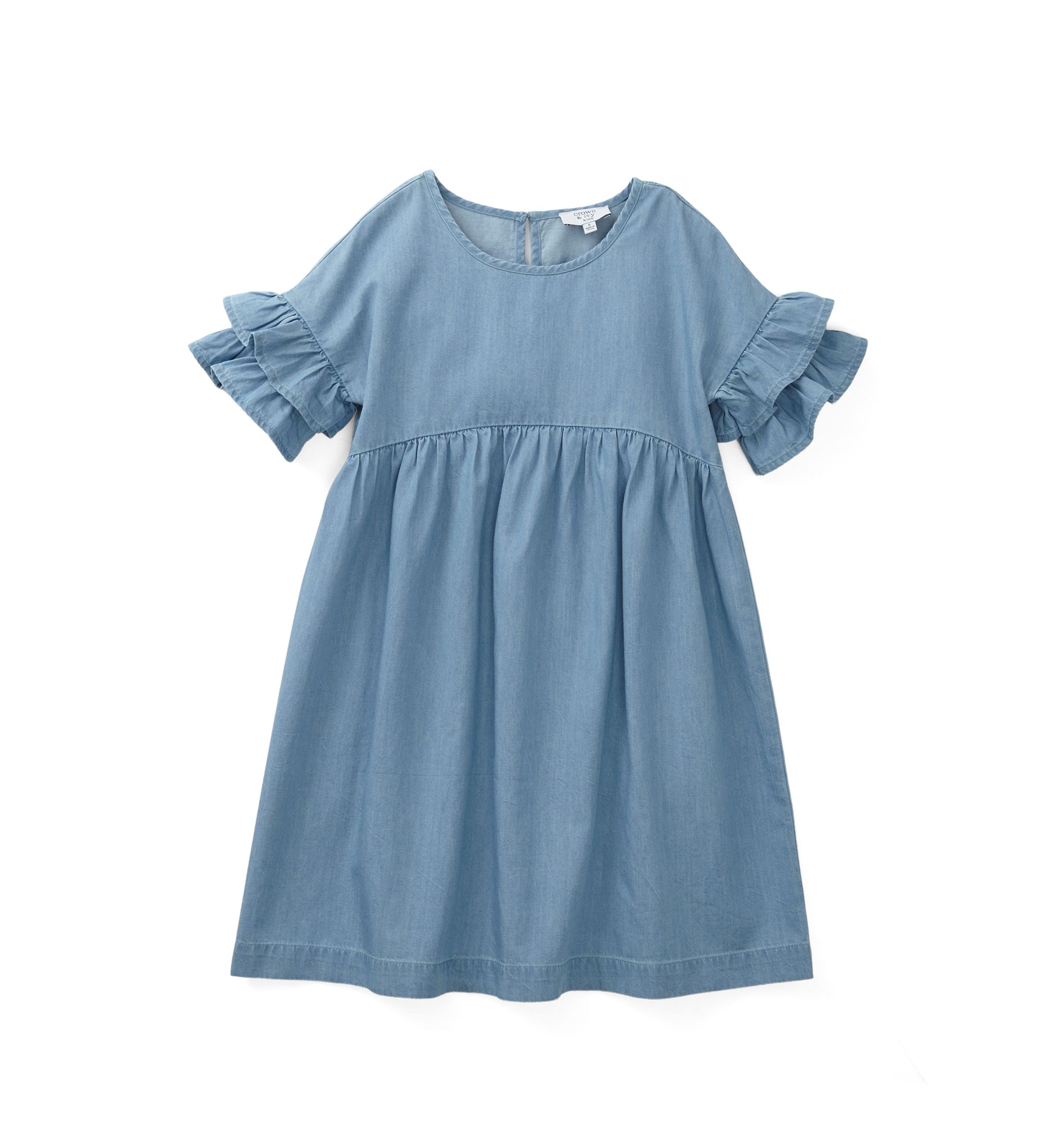Girls 4-6x Chambray Ruffle Sleeve Dress