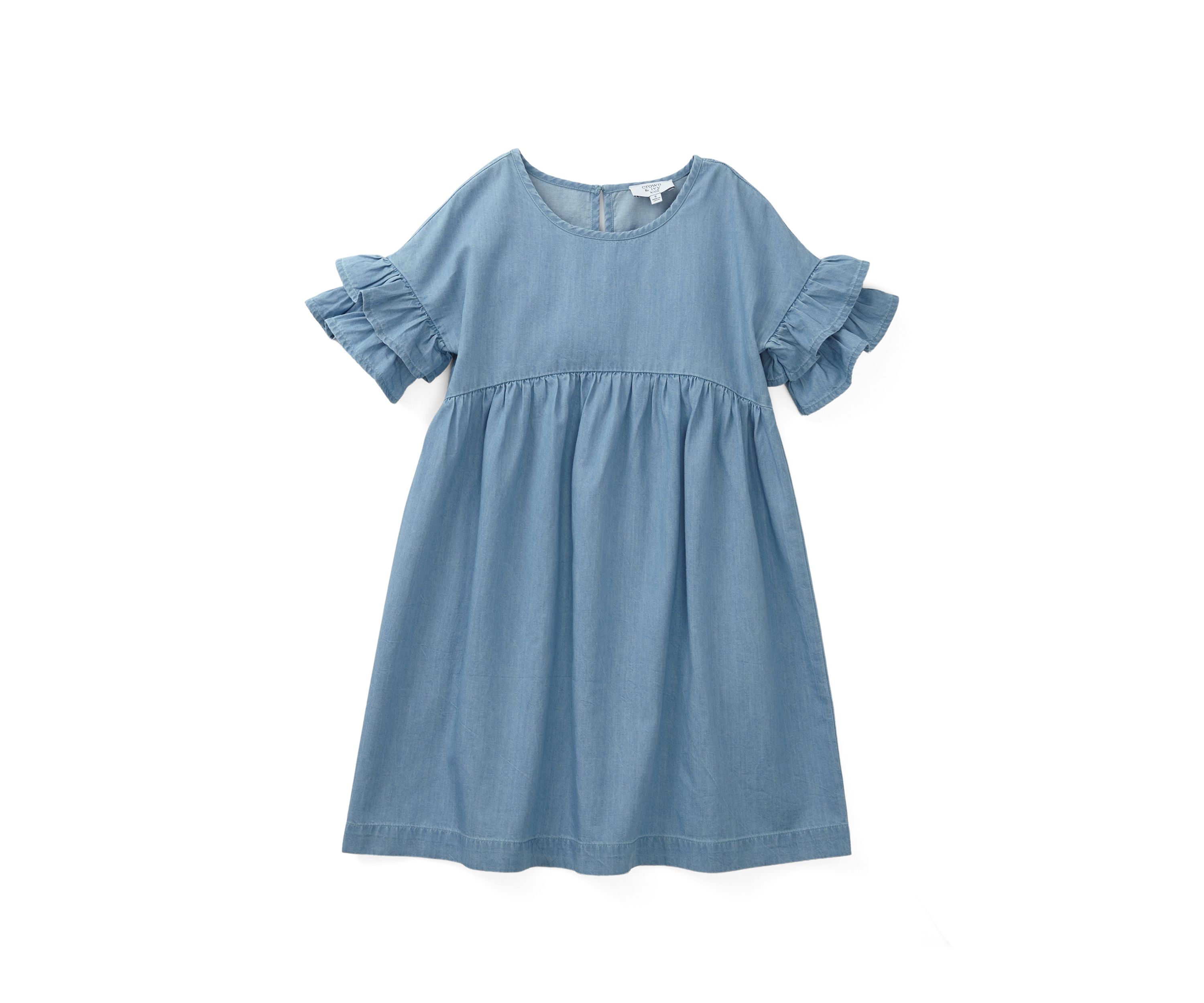 Girls 4-6x Chambray Ruffle Sleeve Dress
