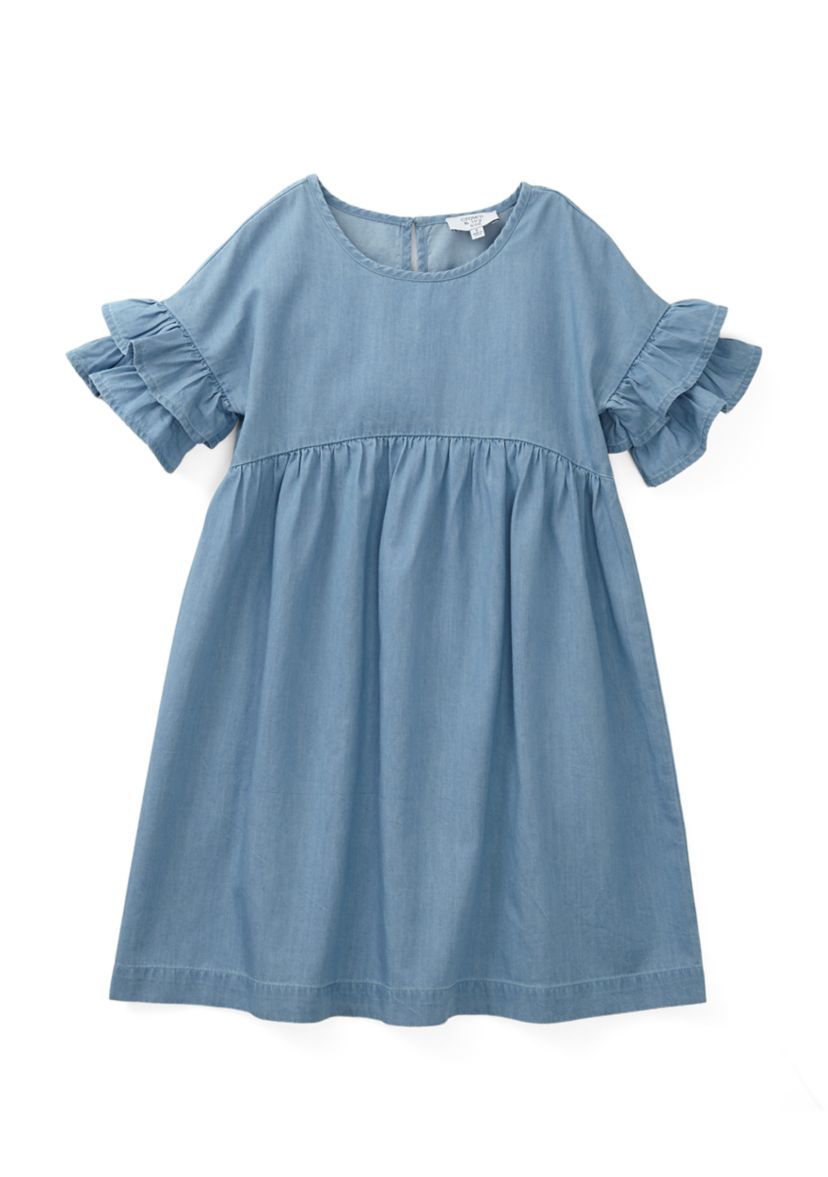 Girls 4-6x Chambray Ruffle Sleeve Dress