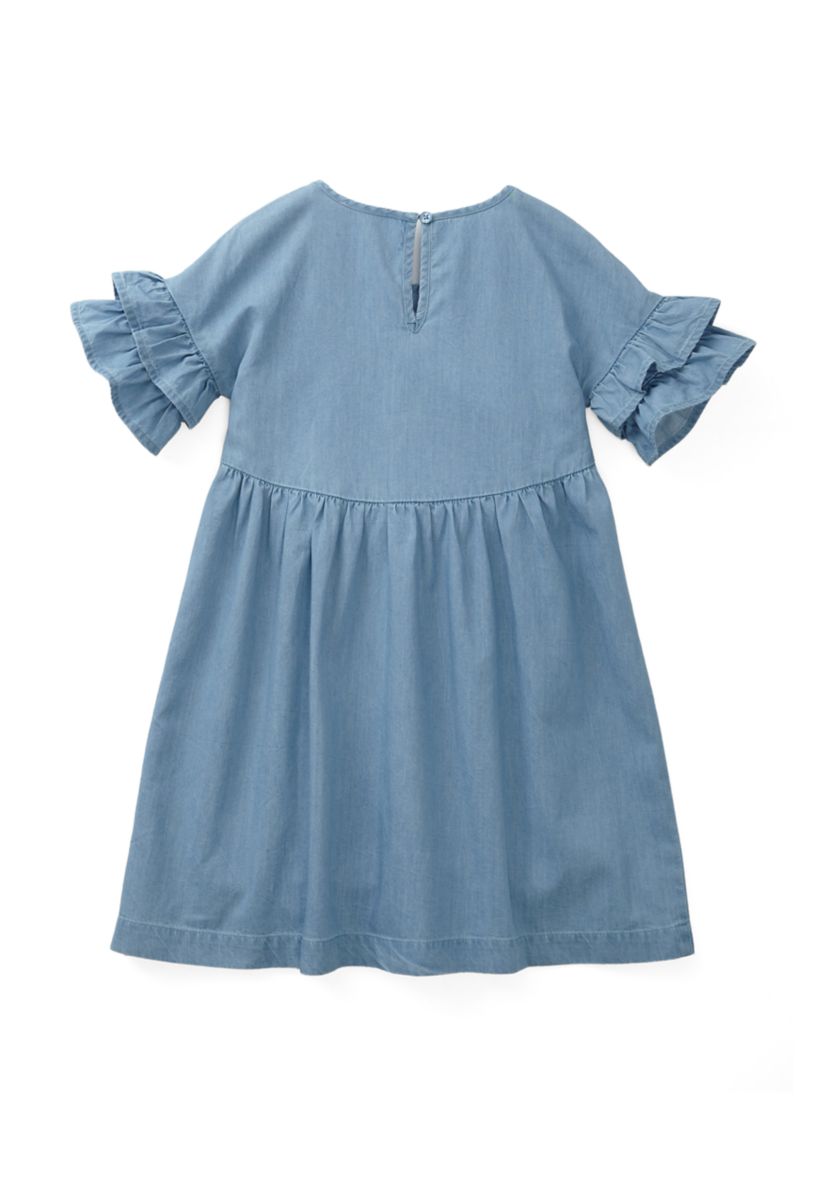 Girls 4-6x Chambray Ruffle Sleeve Dress