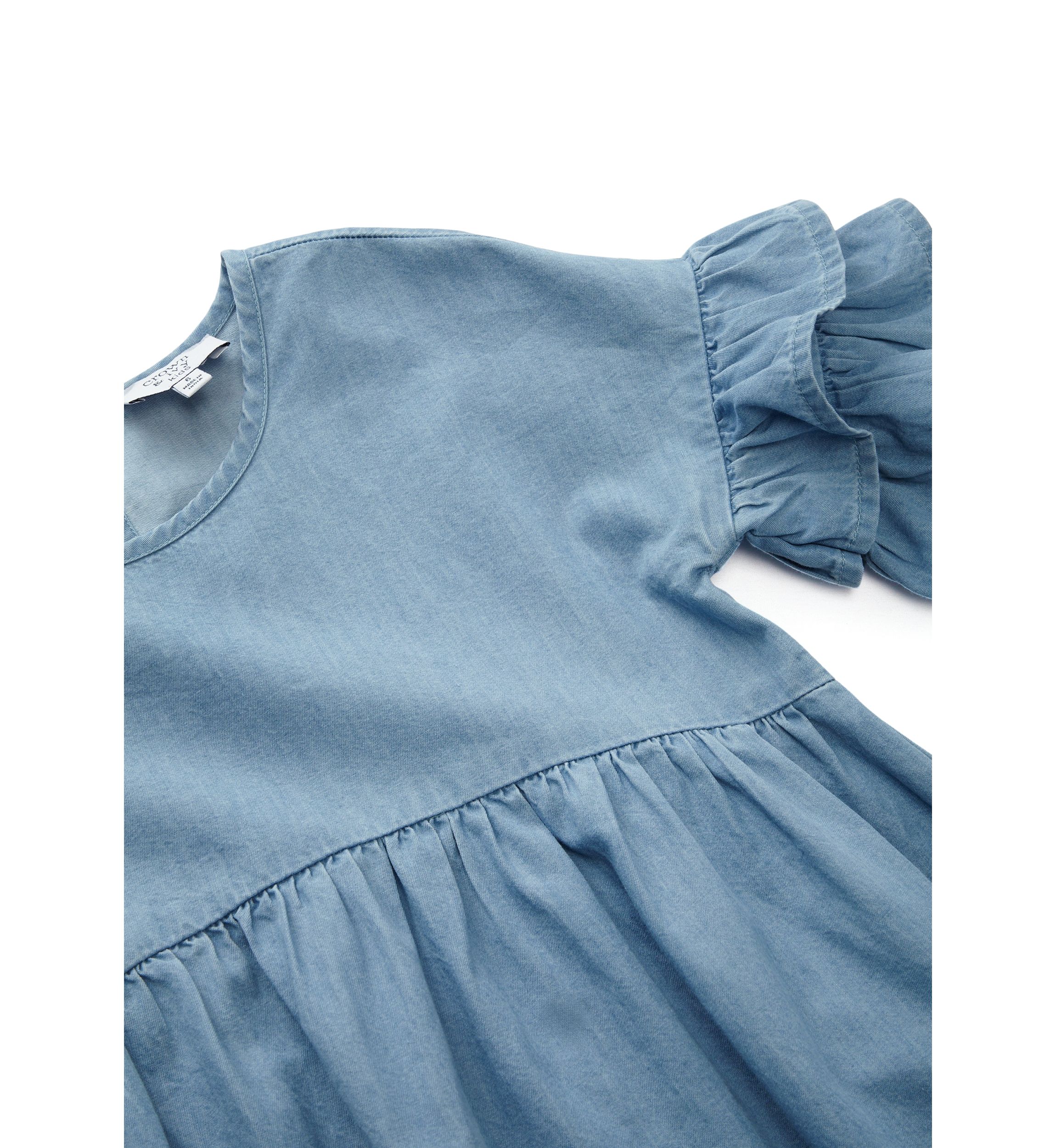 Girls 4-6x Chambray Ruffle Sleeve Dress