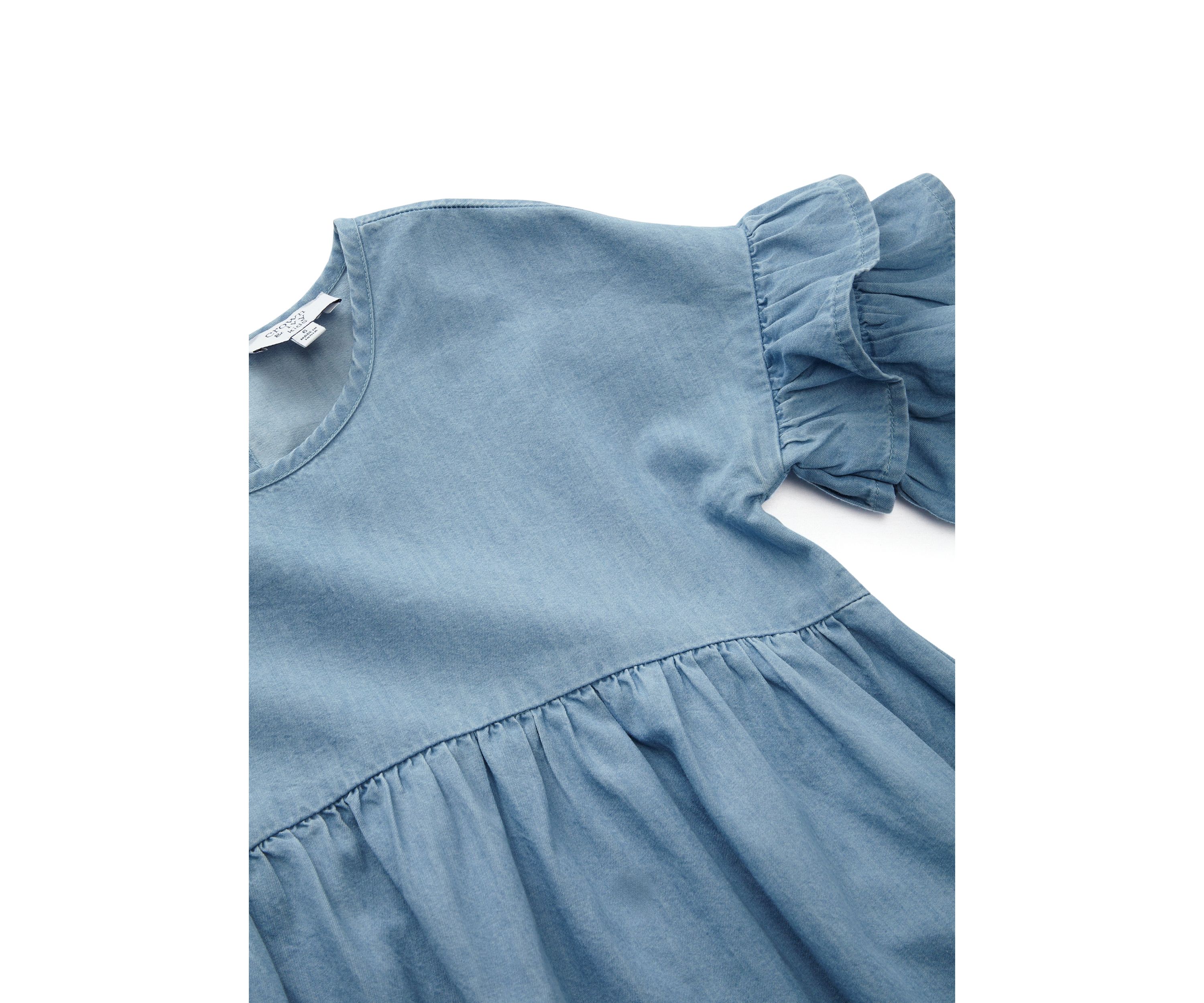 Girls 4-6x Chambray Ruffle Sleeve Dress