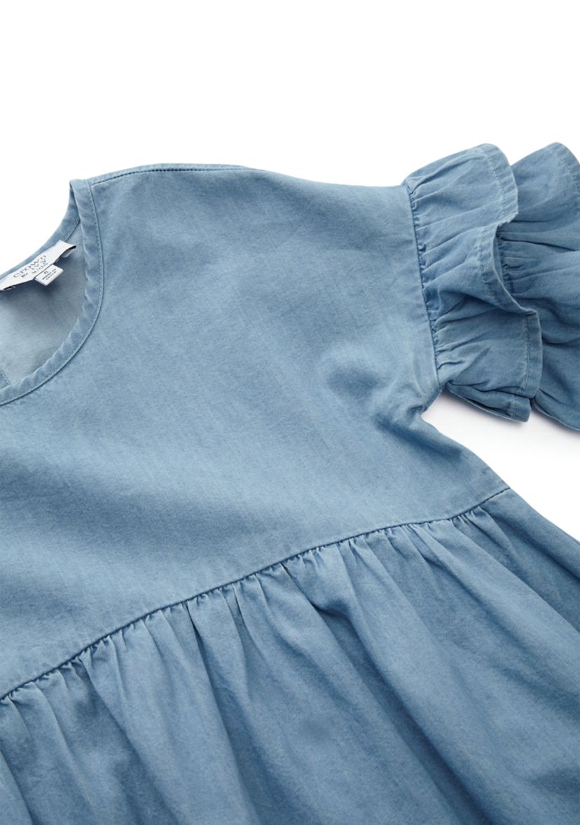 Girls 4-6x Chambray Ruffle Sleeve Dress