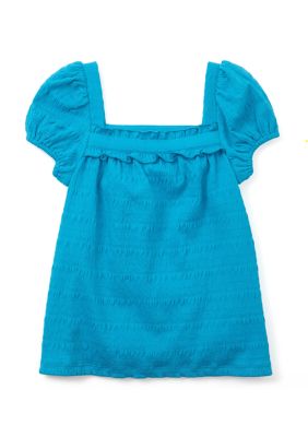 Crown & Ivy Girls 4-6x Puff Sleeve Knit Top, Turquoise