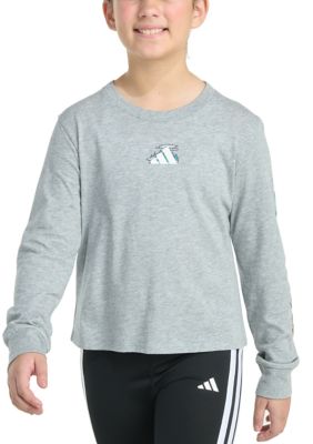 adidas Girls 7-16 Long Sleeve Regular Fit Heather T-Shirt, Large