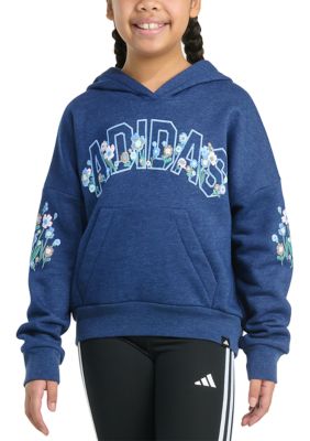 adidas Girls 7-16 Long Sleeve Heather Multi Graphic Fleece Pullover Hoodie