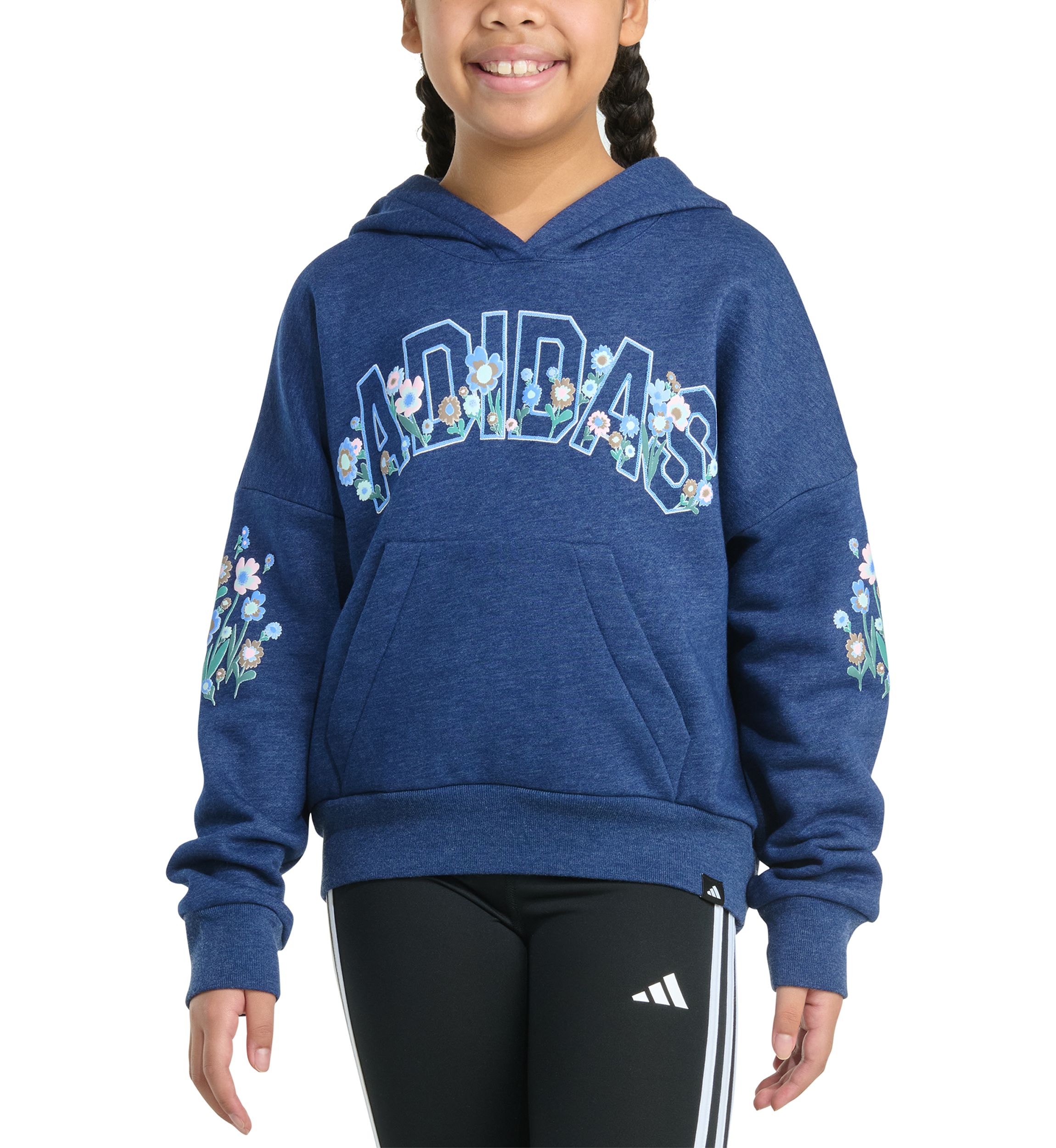 Girls 7-16 Long Sleeve Heather Multi Graphic Fleece Pullover Hoodie