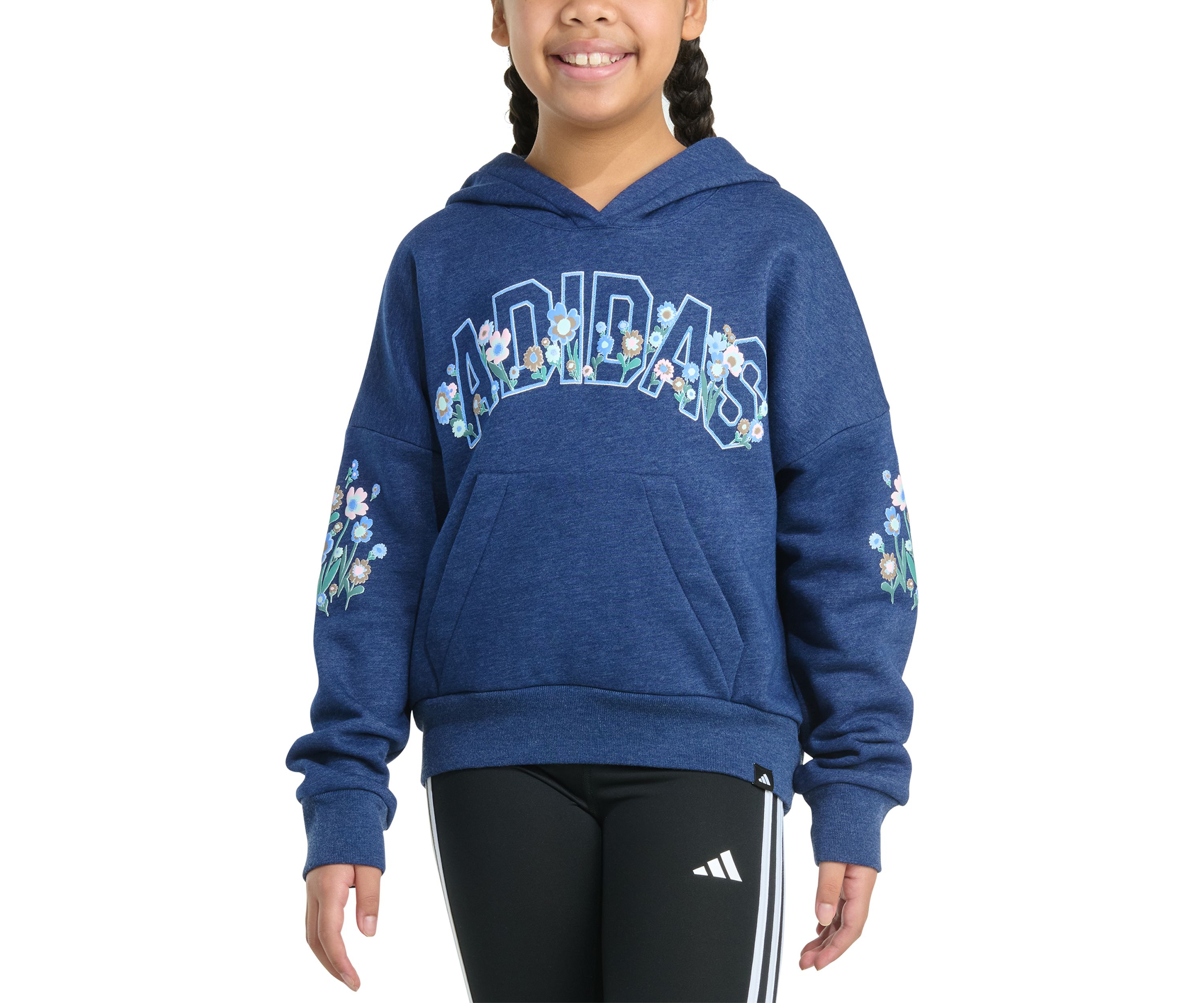 Girls 7-16 Long Sleeve Heather Multi Graphic Fleece Pullover Hoodie