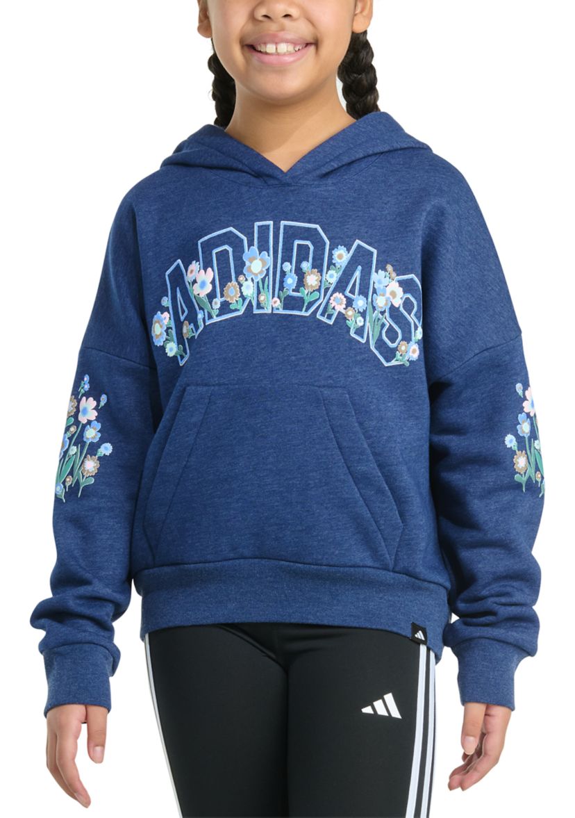 Girls 7-16 Long Sleeve Heather Multi Graphic Fleece Pullover Hoodie