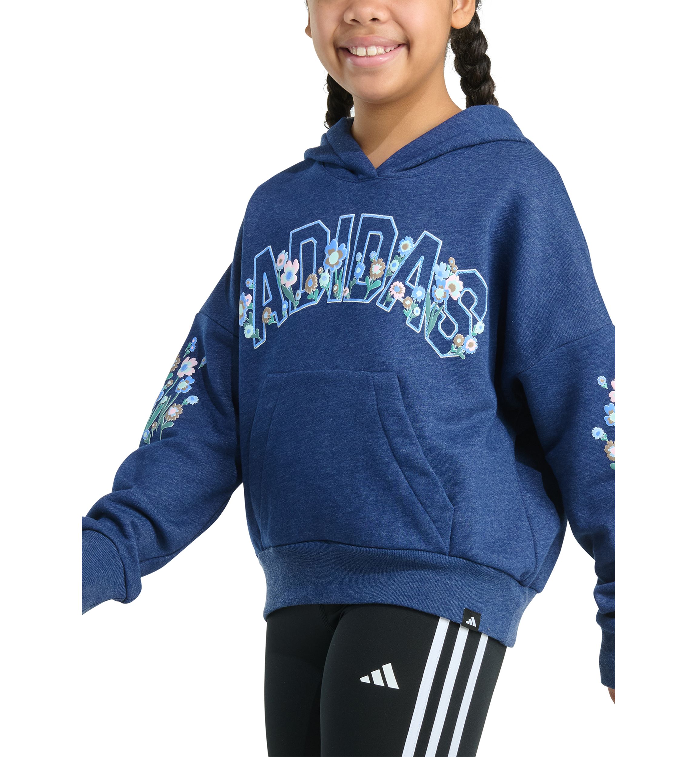 Girls 7-16 Long Sleeve Heather Multi Graphic Fleece Pullover Hoodie