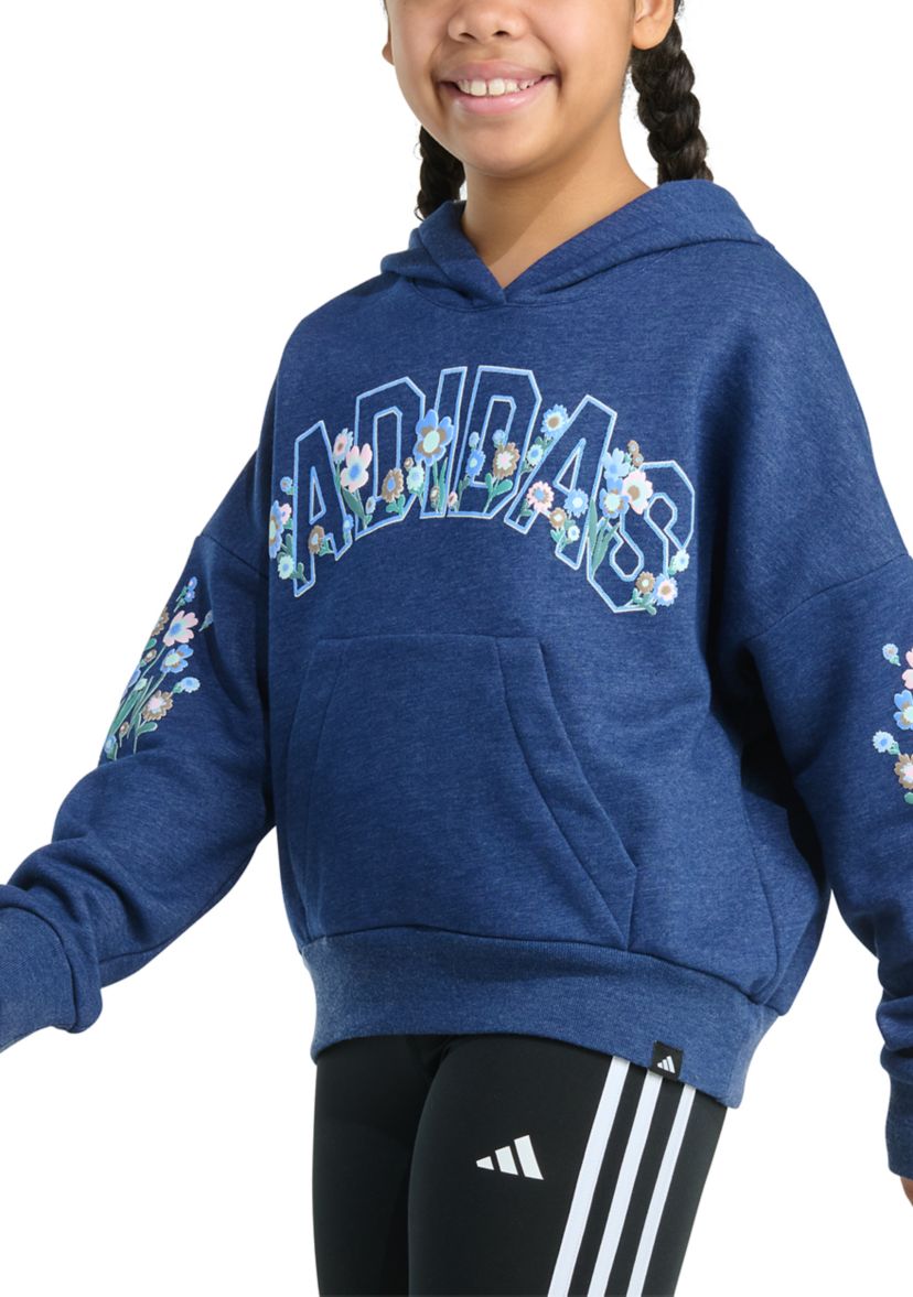 Girls 7-16 Long Sleeve Heather Multi Graphic Fleece Pullover Hoodie