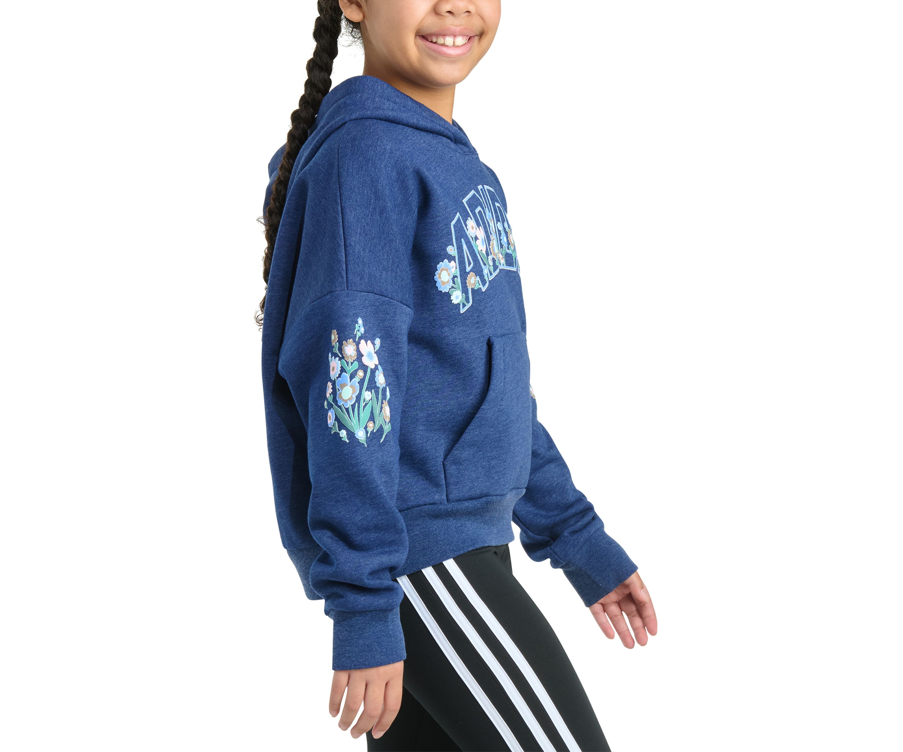 Girls 7-16 Long Sleeve Heather Multi Graphic Fleece Pullover Hoodie