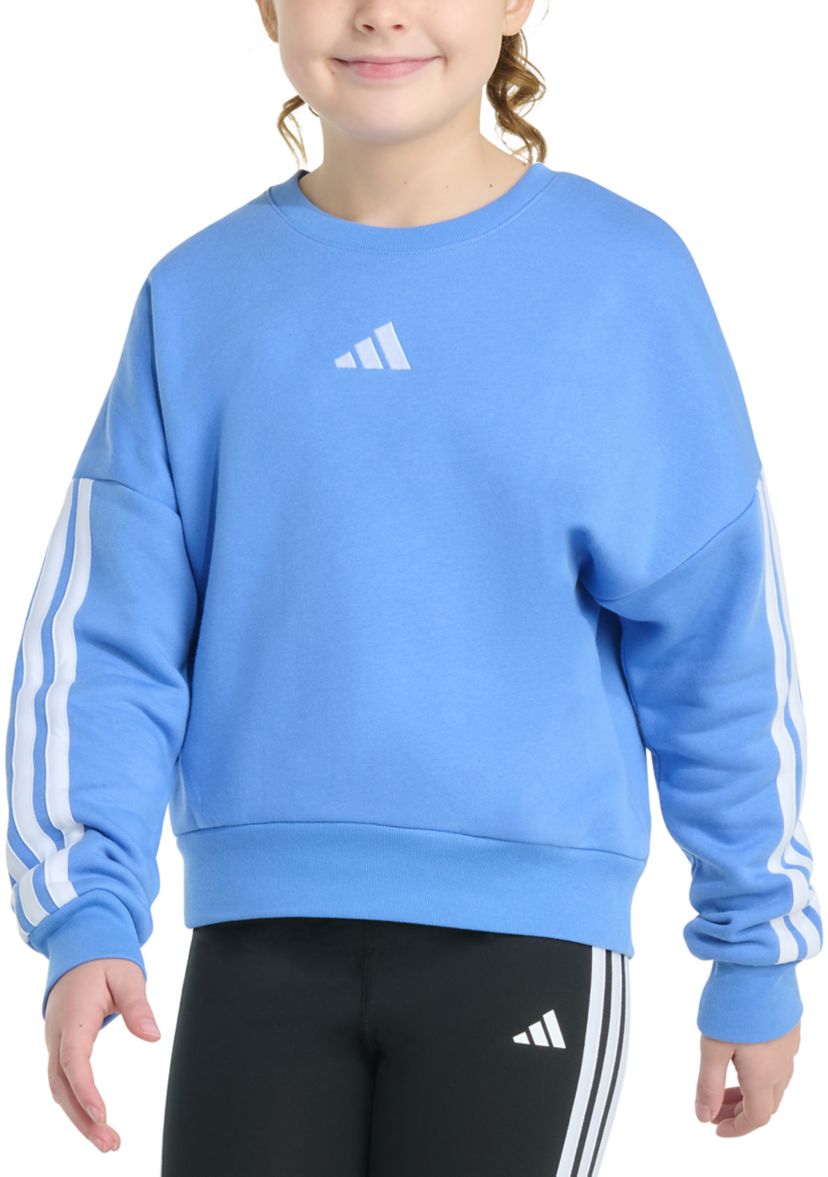 Girls 7-16 Long Sleeve 3-Stripes Crewneck Fleece Pullover Sweatshirt