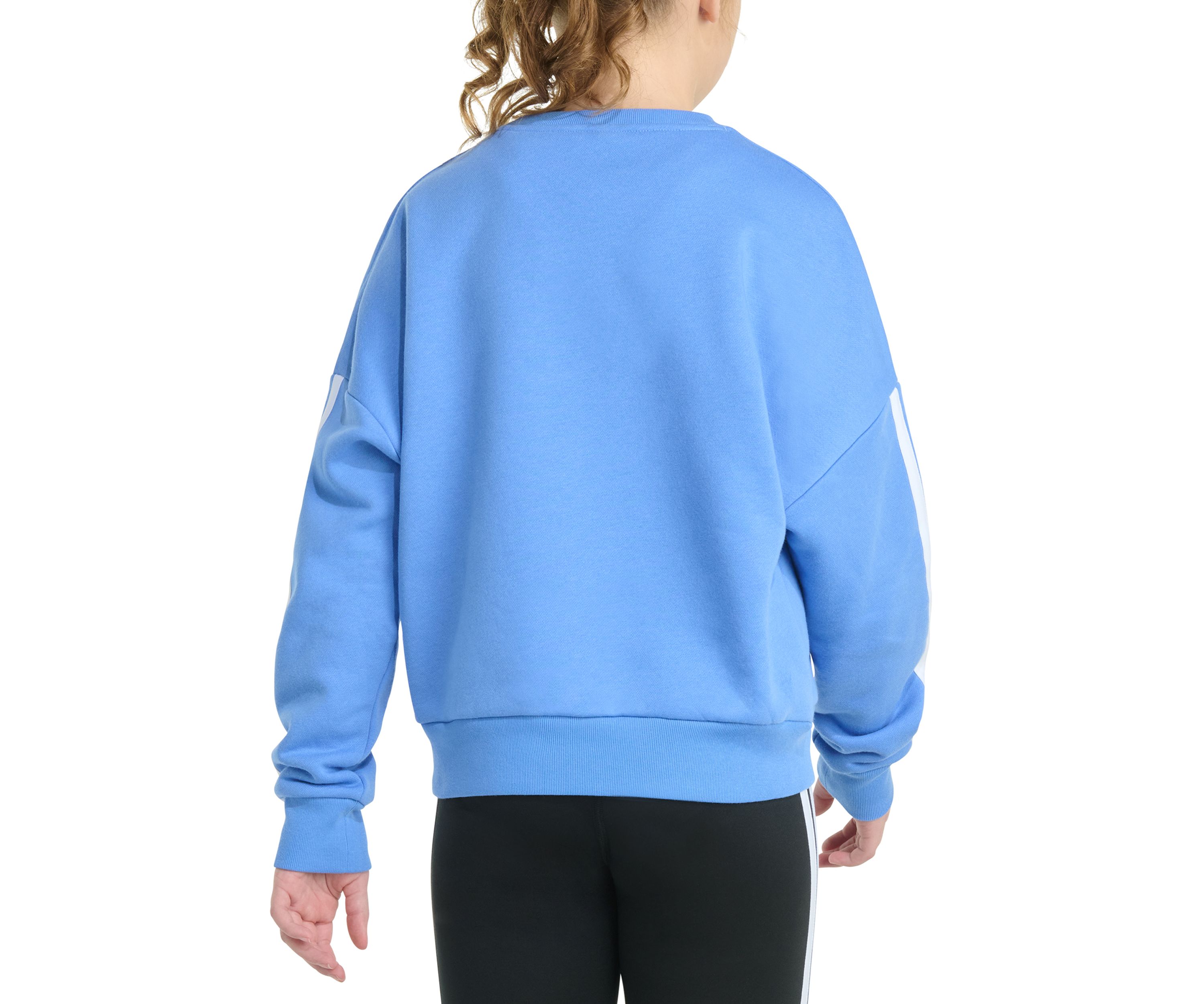 Girls 7-16 Long Sleeve 3-Stripes Crewneck Fleece Pullover Sweatshirt