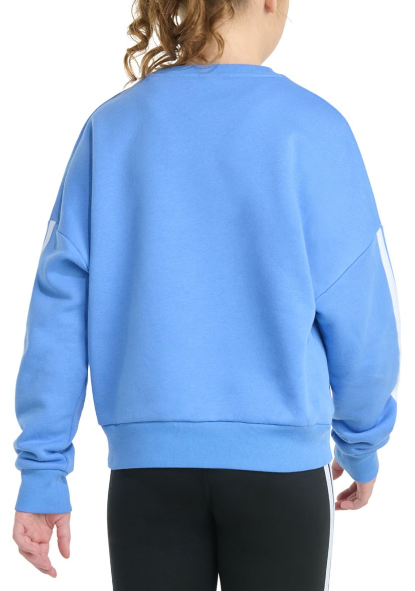 Girls 7-16 Long Sleeve 3-Stripes Crewneck Fleece Pullover Sweatshirt