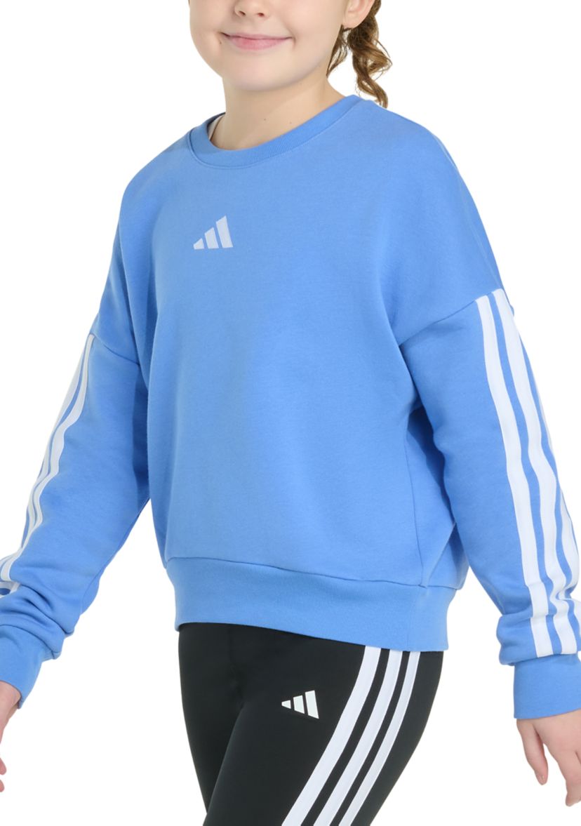 Girls 7-16 Long Sleeve 3-Stripes Crewneck Fleece Pullover Sweatshirt