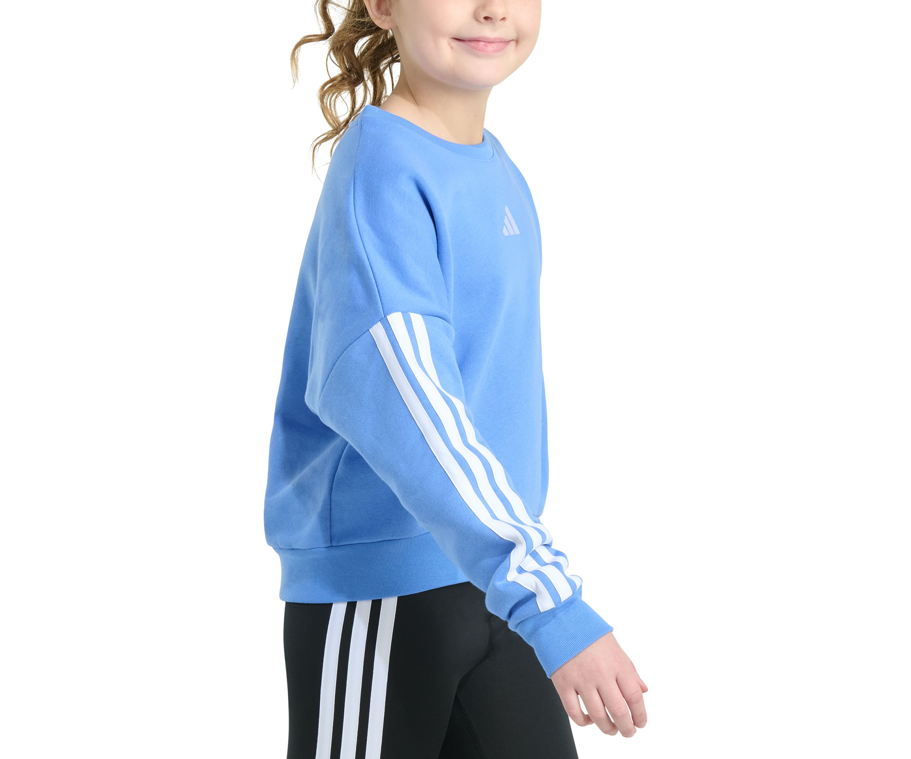 Girls 7-16 Long Sleeve 3-Stripes Crewneck Fleece Pullover Sweatshirt