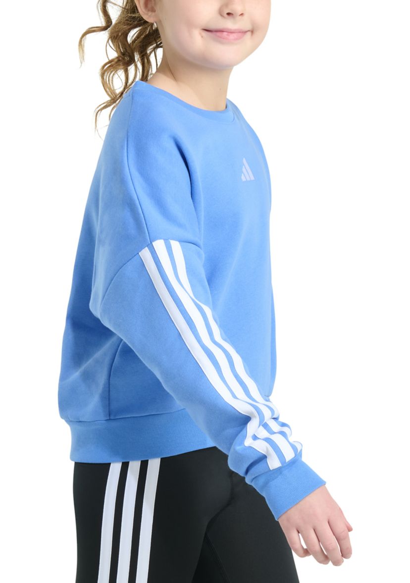 Girls 7-16 Long Sleeve 3-Stripes Crewneck Fleece Pullover Sweatshirt