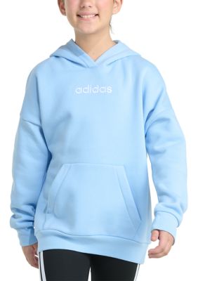 adidas Girls 7-16 Long Sleeve Embroidered Linear Fleece Pullover Hoodie