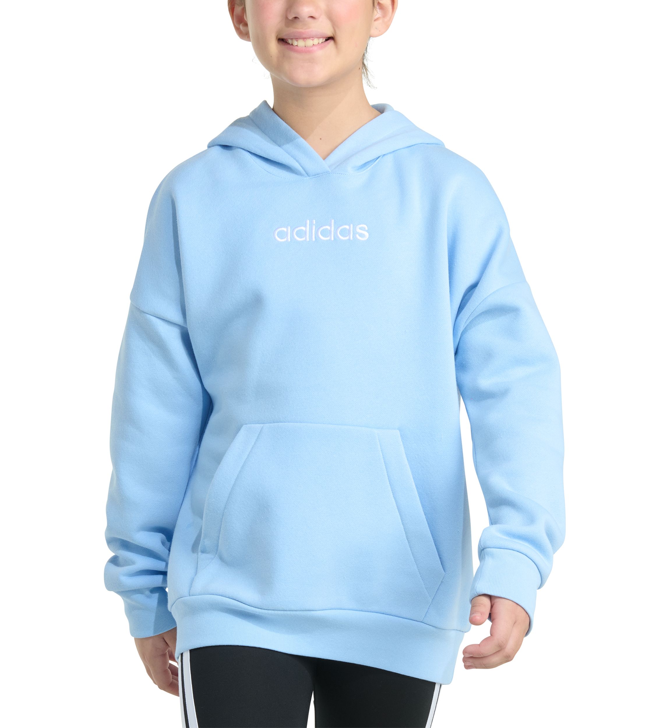 Girls 7-16 Long Sleeve Embroidered Linear Fleece Pullover Hoodie
