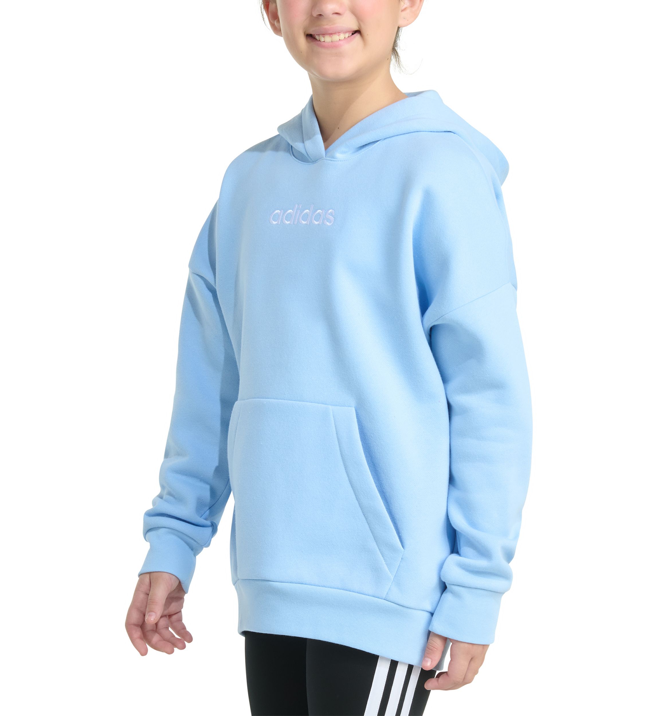 Girls 7-16 Long Sleeve Embroidered Linear Fleece Pullover Hoodie