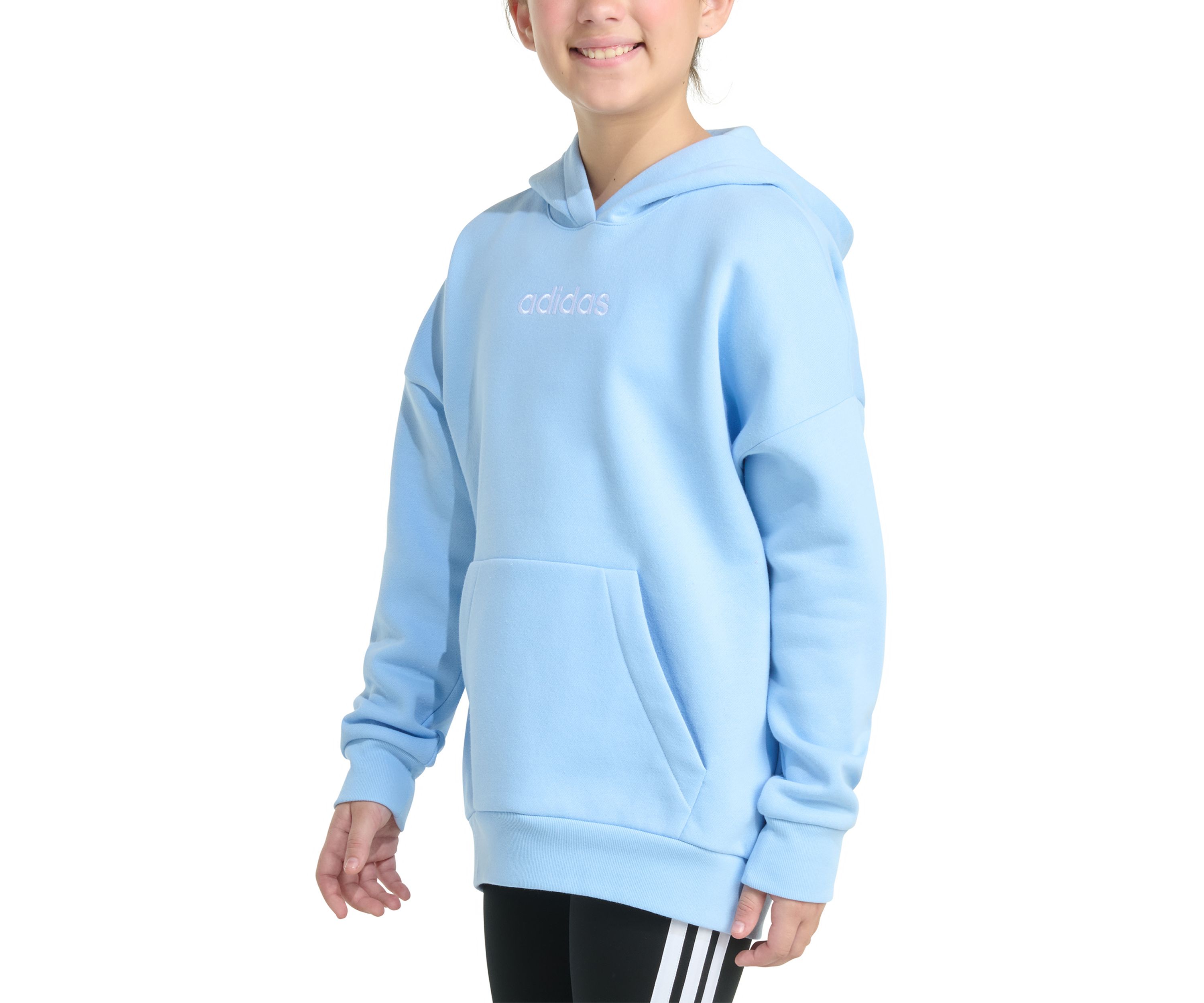 Girls 7-16 Long Sleeve Embroidered Linear Fleece Pullover Hoodie