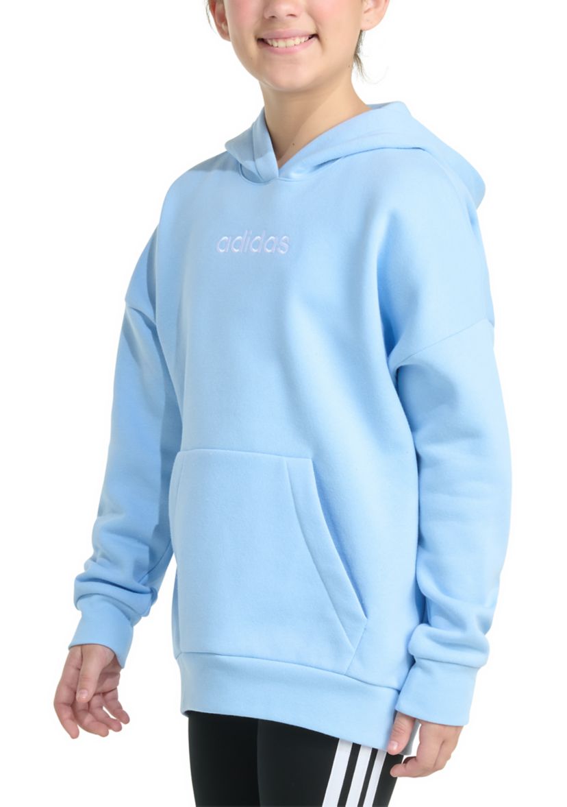 Girls 7-16 Long Sleeve Embroidered Linear Fleece Pullover Hoodie