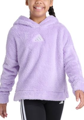 adidas Girls 7-16 Long Sleeve Fleece Pullover Hoodie, Purple, Small