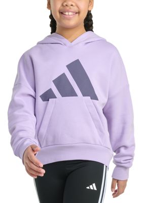 adidas Girls 7-16 Long Sleeve Essential Big Logo Fleece Pullover Hoodie, Purple, Medium