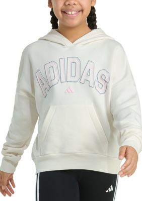 adidas Girls 7-16 Long Sleeve Logo Graphic Hoodie, White, Large