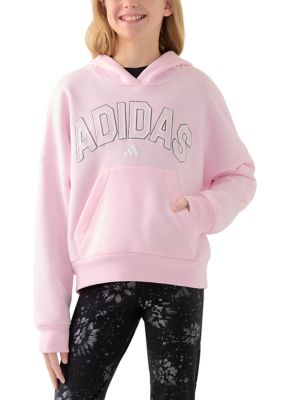 adidas Girls 7-16 Long Sleeve Logo Graphic Hoodie, Pink, Large