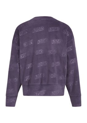 Girls 7-16 Long Sleeve Velour Crew Neck Sweater