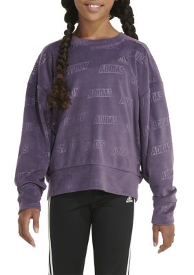 Girls 7-16 Long Sleeve Velour Crew Neck Sweater