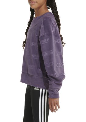 Girls 7-16 Long Sleeve Velour Crew Neck Sweater