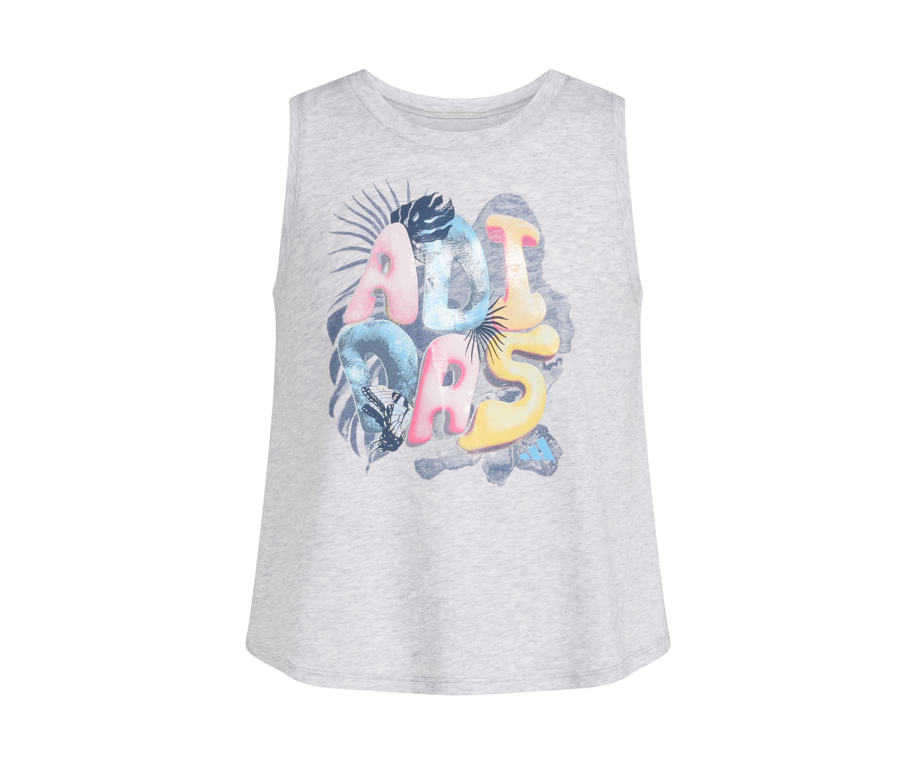 Girls 7-16 Sleeveless Waist Length Graphic Heather Tank Top