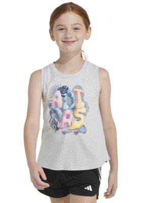 Girls 7-16 Sleeveless Waist Length Graphic Heather Tank Top