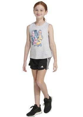 Girls 7-16 Sleeveless Waist Length Graphic Heather Tank Top