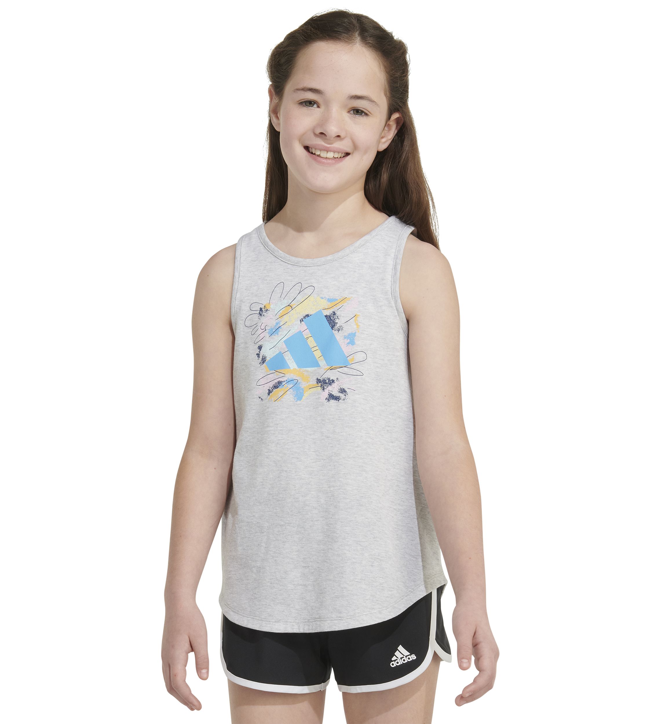 Girls 7-16 Sleeveless Curved Hem Heather Tank Top